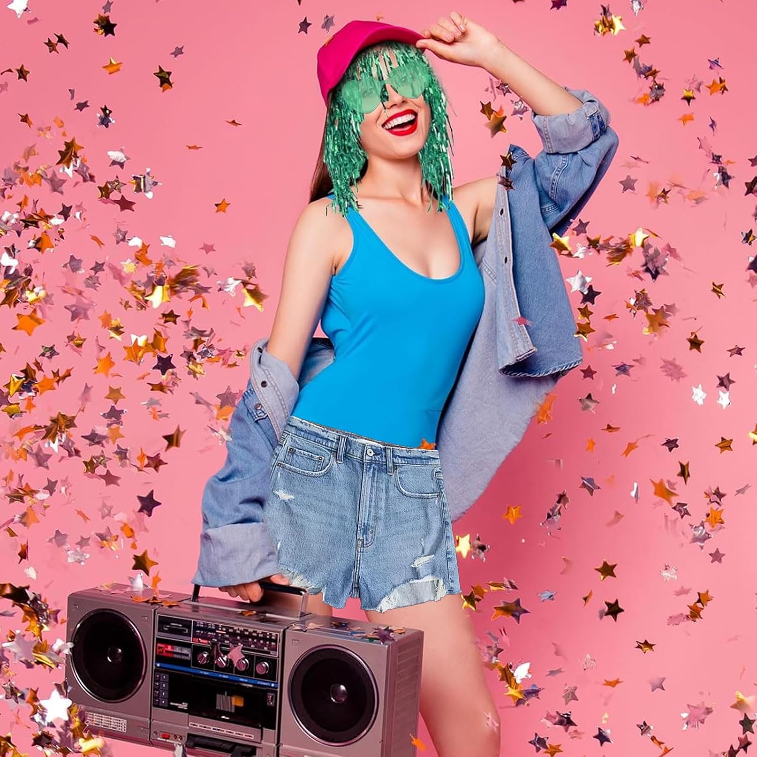 Perruque métallique - 6pcs brillantes - accessoires fête colorés - lunettes néon incluses