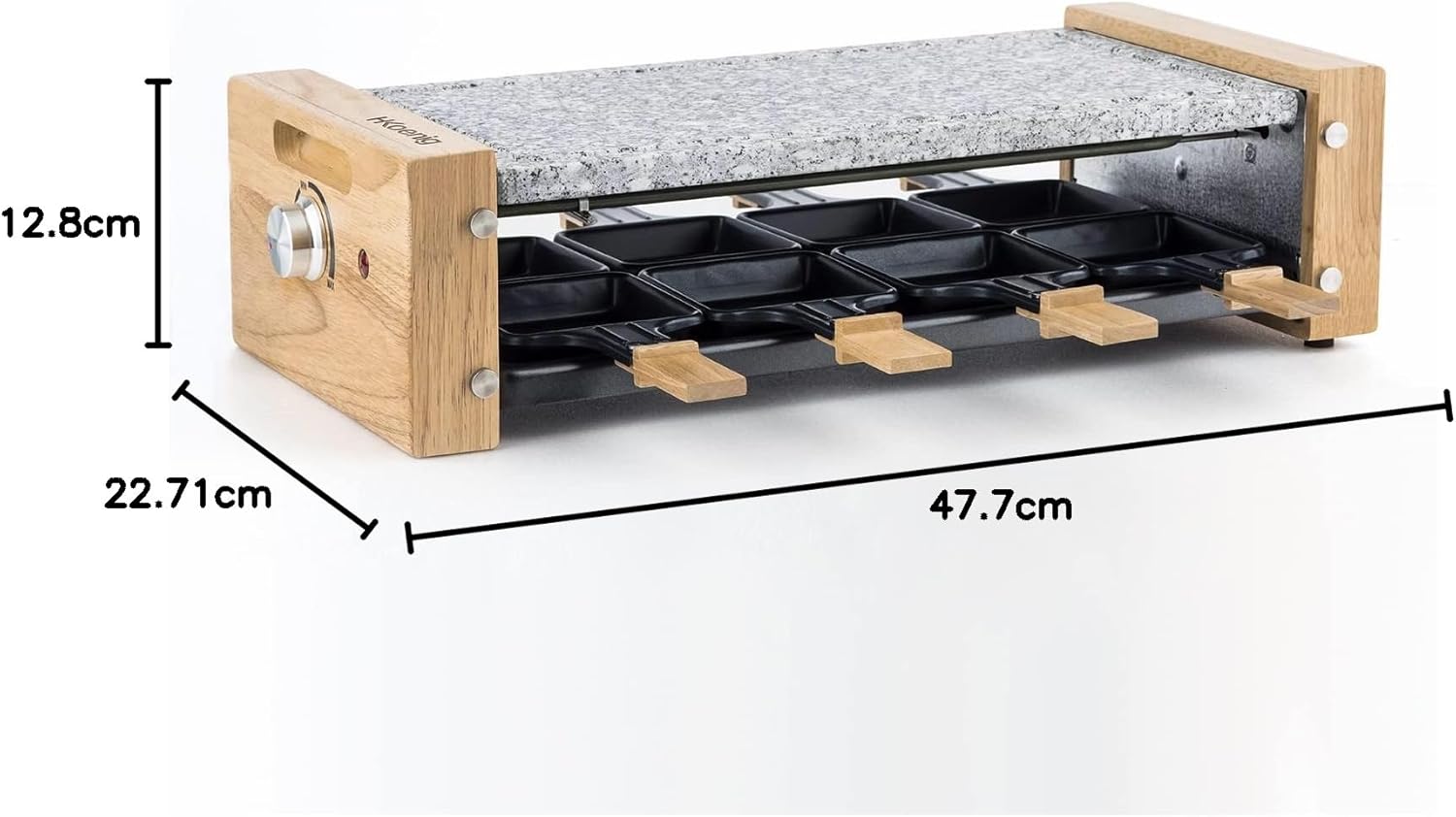 H.Koenig - WOD8 - appareil raclette 8 pers, pierre granit, bois naturel