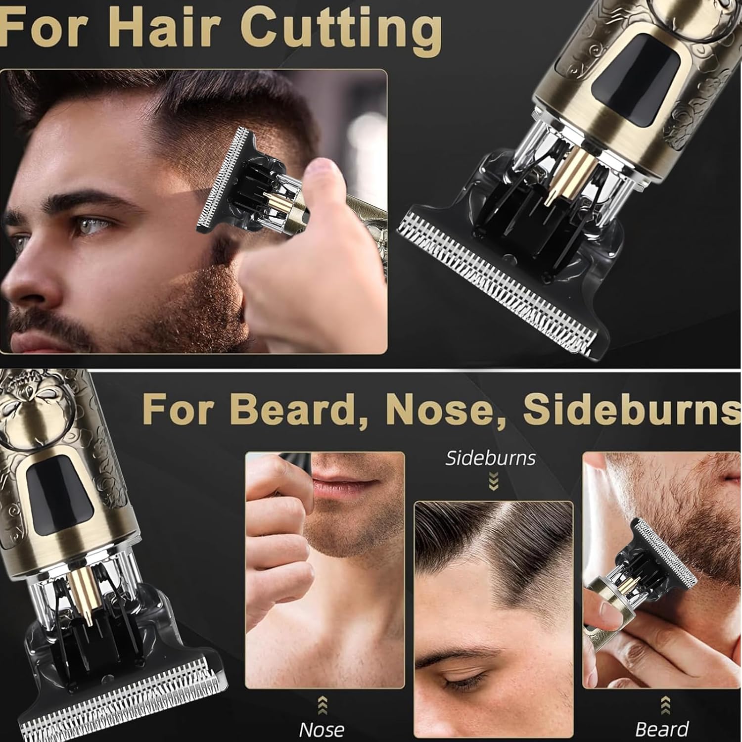 Tondeuse cheveux homme - Lame T zéro écart, IPX7, USB, 4 peignes - coupe précise - pirate