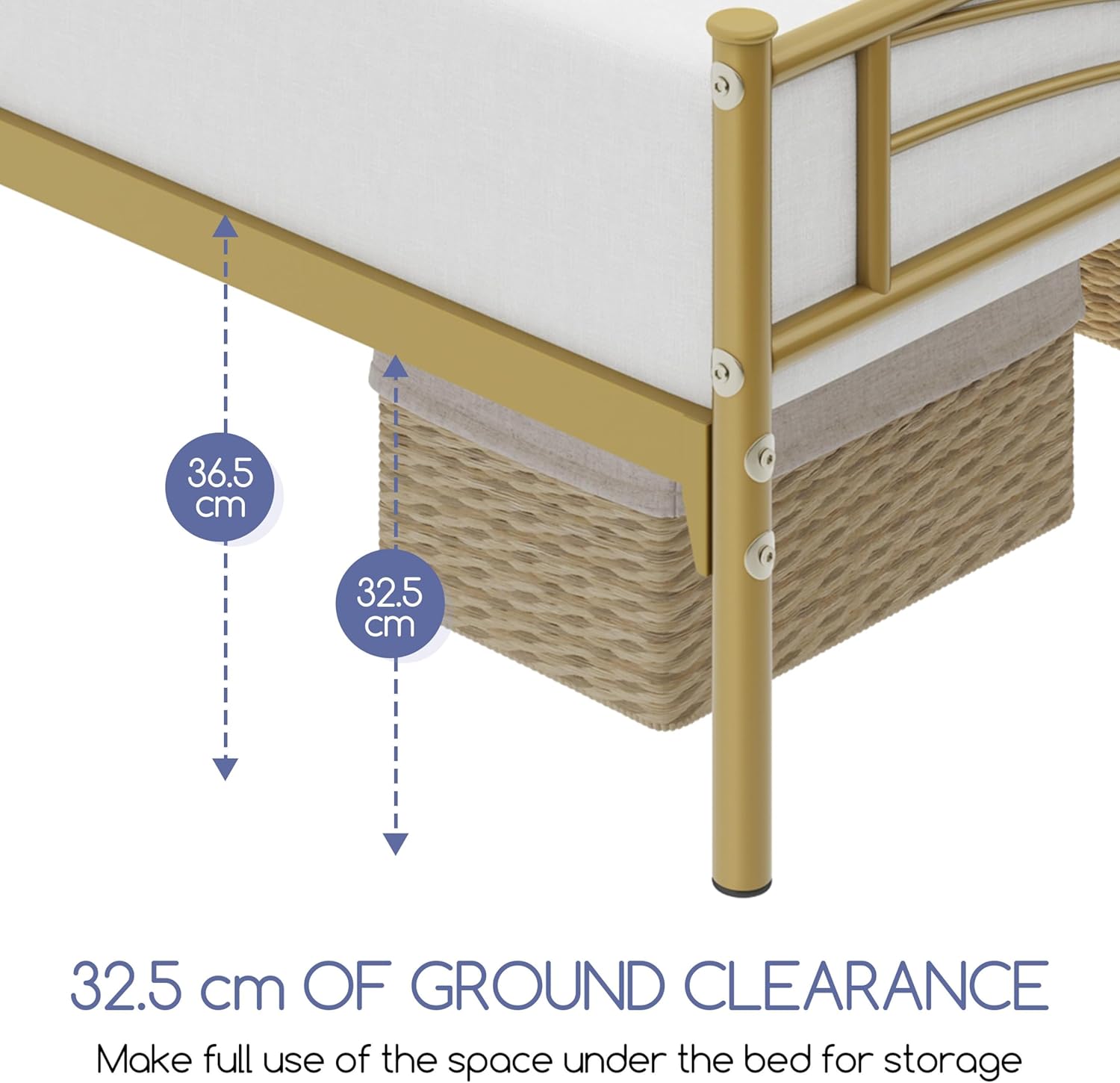 Yaheetech - lit double métal - 140x200cm - montage facile, or antique