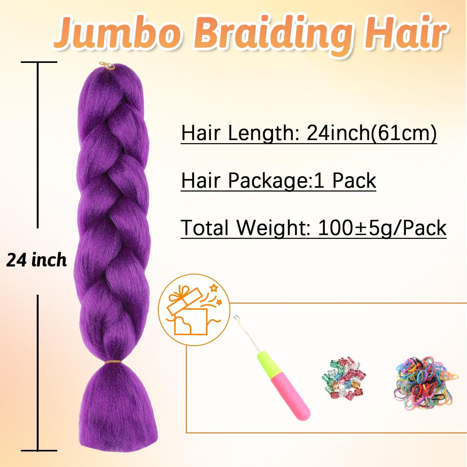 ShowJarlly - Extensions ombrées tressables 61 cm, violet foncé