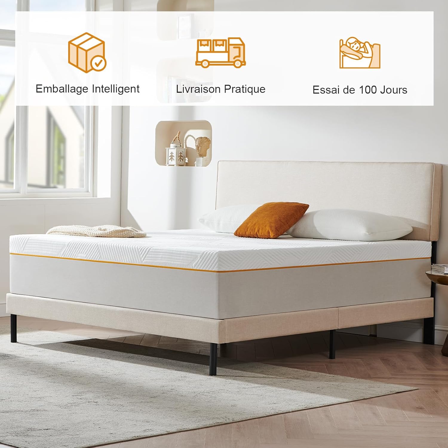 Matelas - mousse mémoire de forme - 120x190x16cm - fermeté moyenne, 7 zones, réversible