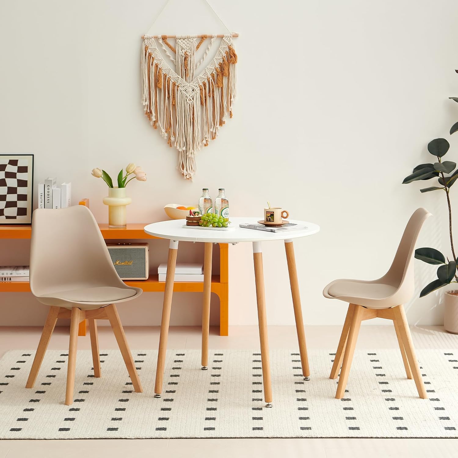 EGGREE - lot de 2 chaises scandinaves - pieds hêtre, rembourrées, kaki clair