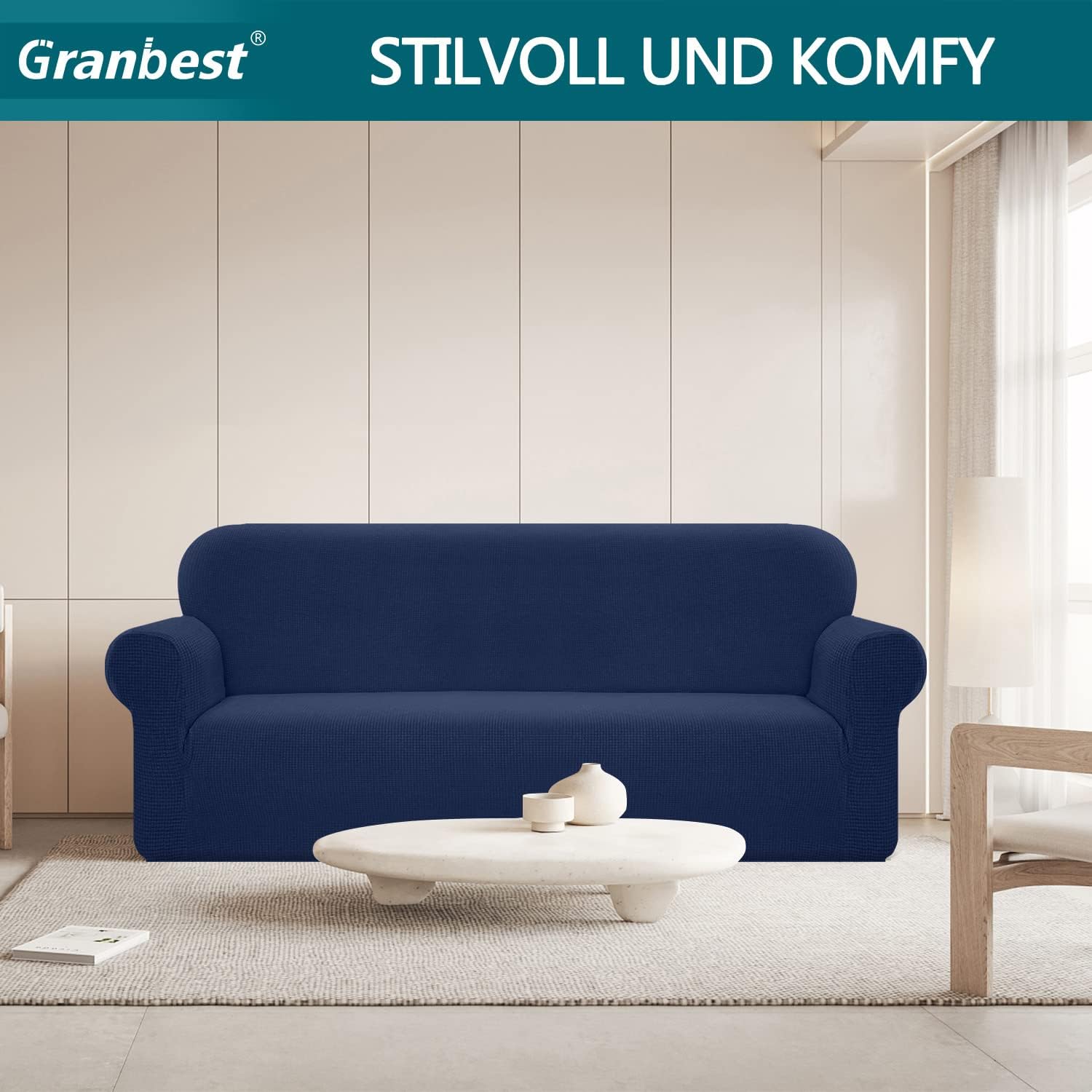 Granbest - housse canapé stretch imperméable 4 places, bleu foncé