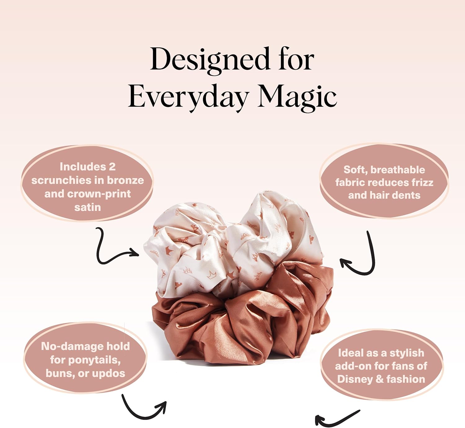 Kitsch - Disney Satin Scrunchies - 2 pcs - Cheveux tous types, sans pli