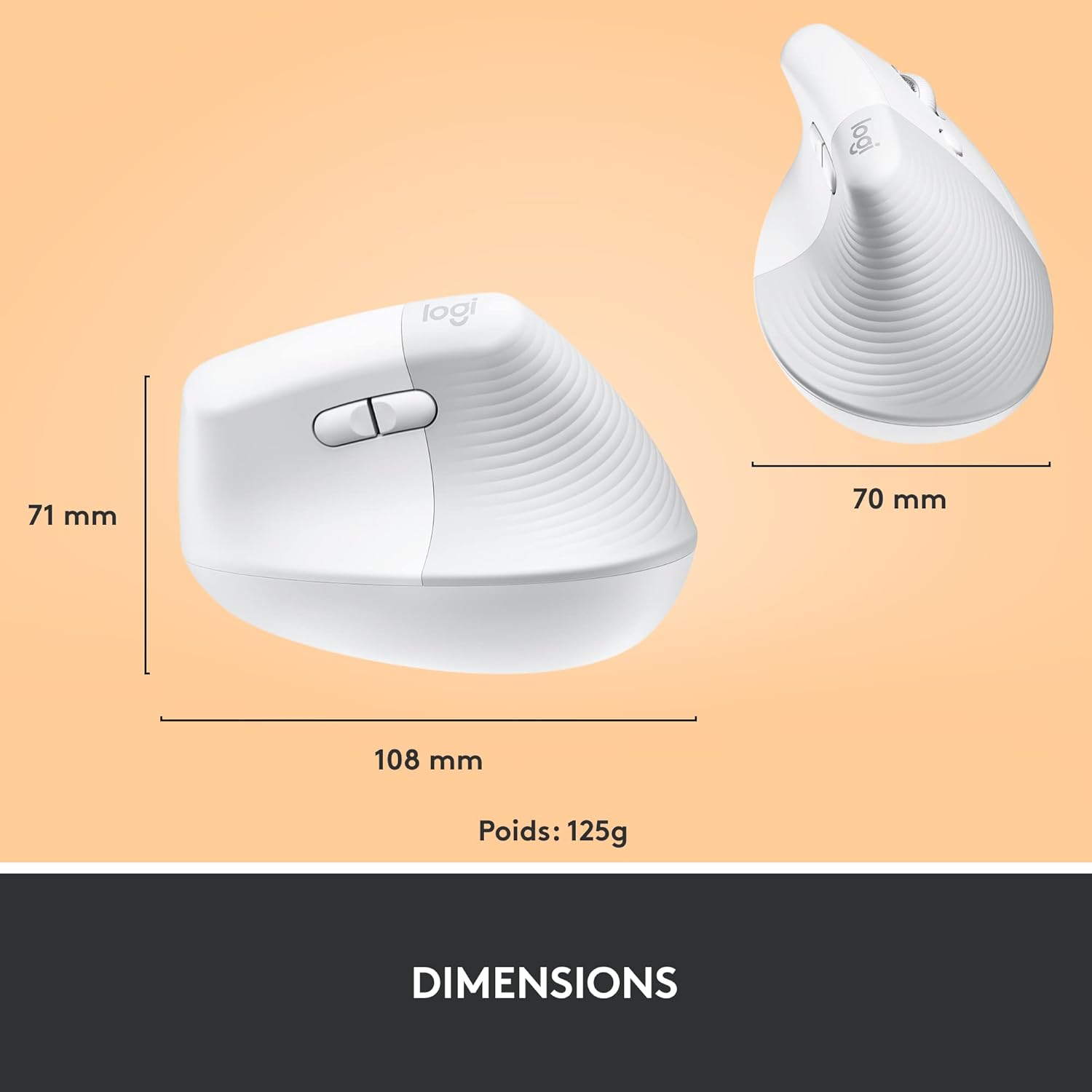 Logitech - Lift série - souris verticale sans fil, Bluetooth, 4 boutons, silencieuse, blanche