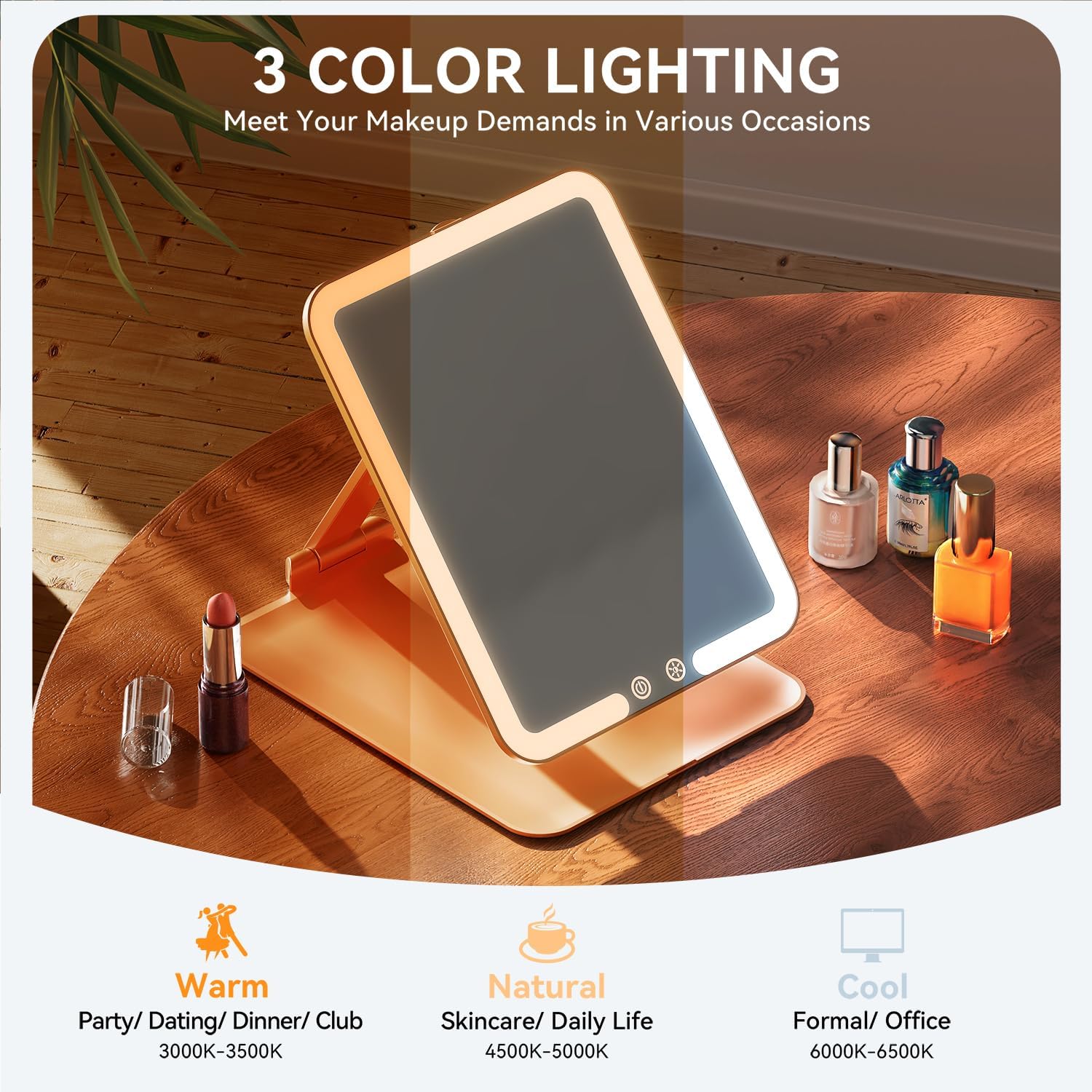 Auxmir - miroir maquillage HD, 72 LED, USB, tactile, or rose