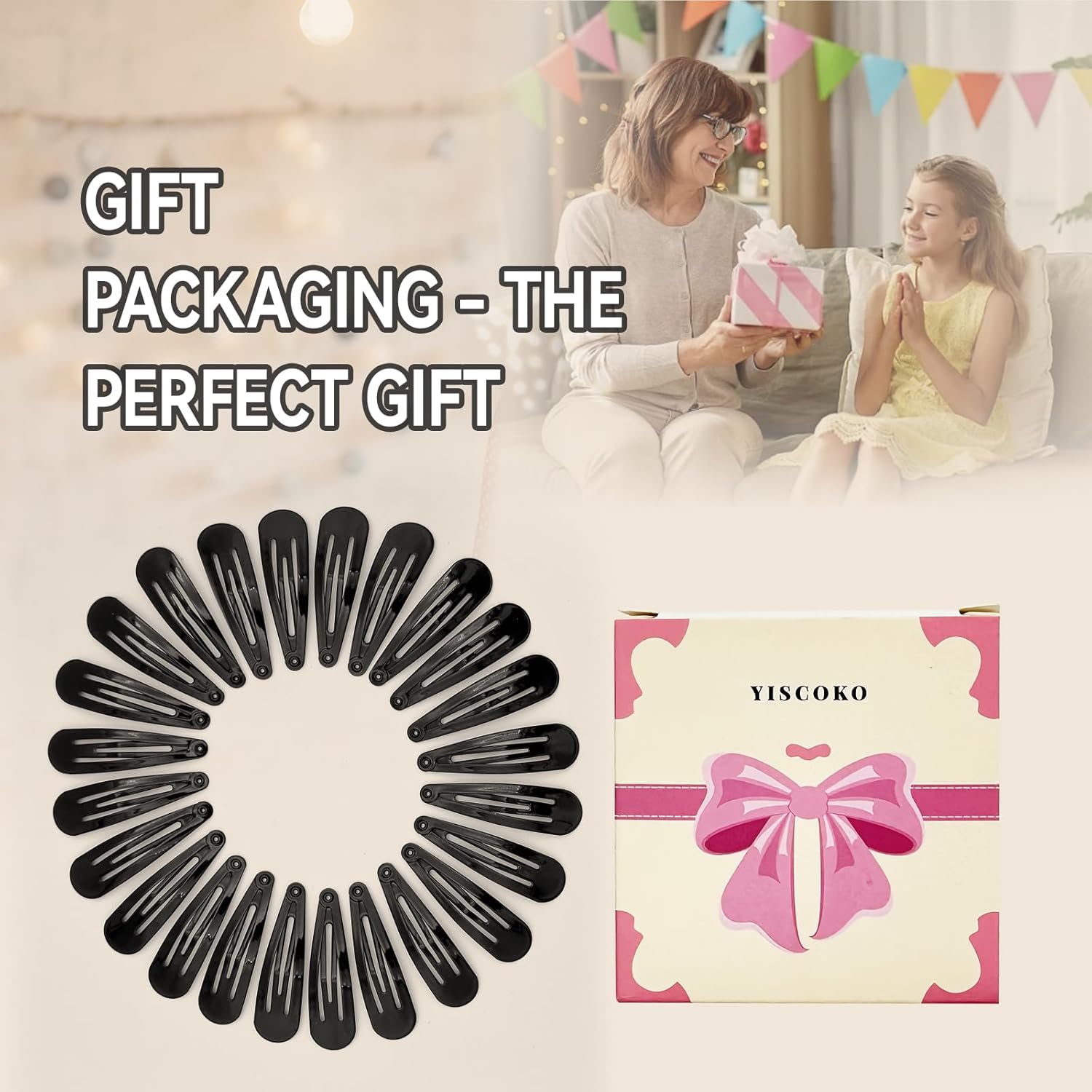 Barrettes à cheveux - lot de 24, métal noir 5,1 cm, enfants et filles