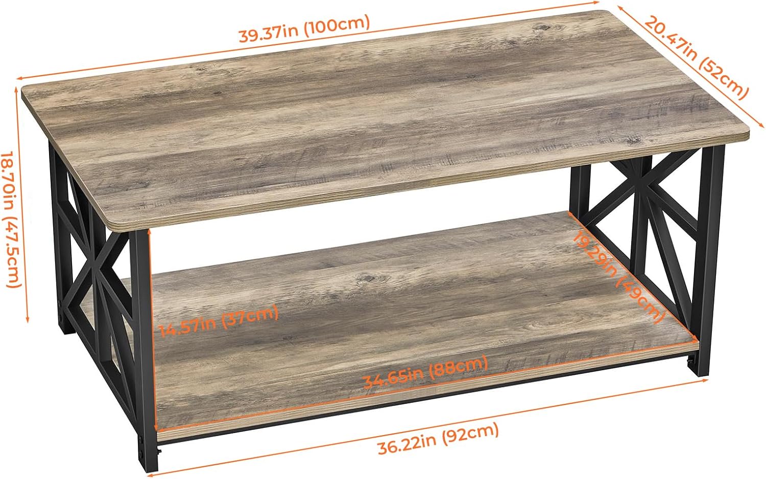 GreenForest - Table basse 2 niveaux, pieds métal, design plateau, 100x50 cm