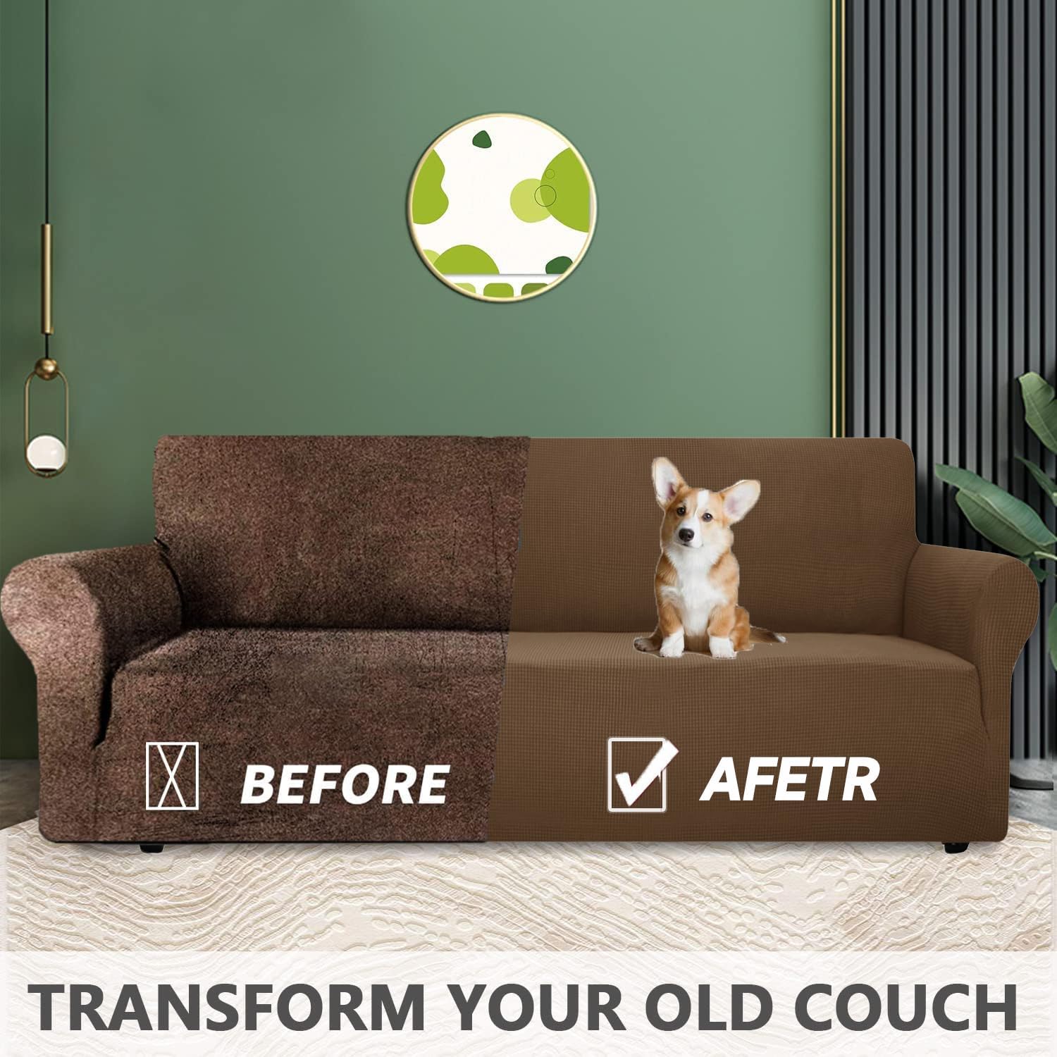 Housse canapé 2 places - extensible, lavable, antidérapante, marron