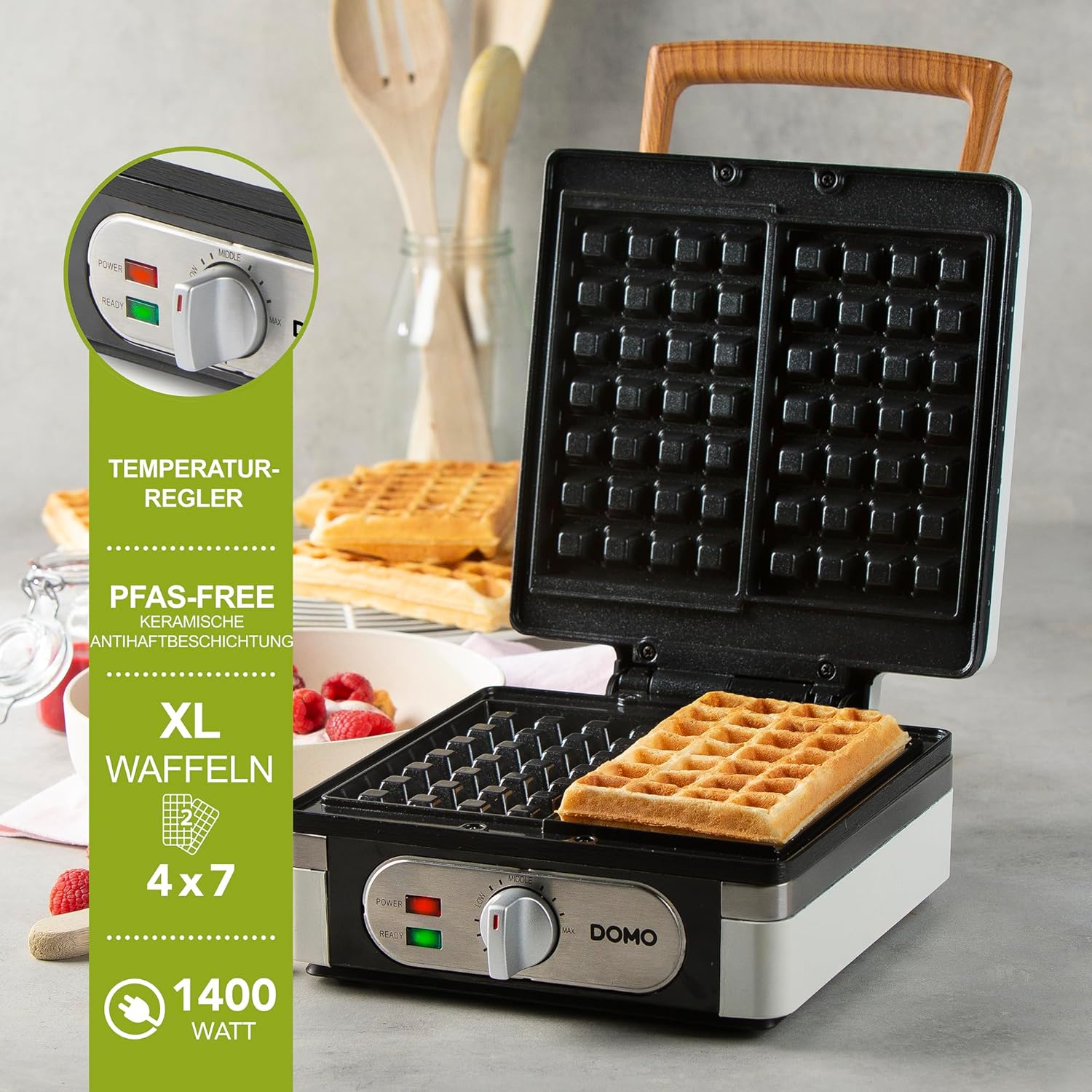 Domo - Gaufrier XL 4x7, 1400W, antiadhésif sans PFAS, DO9274W