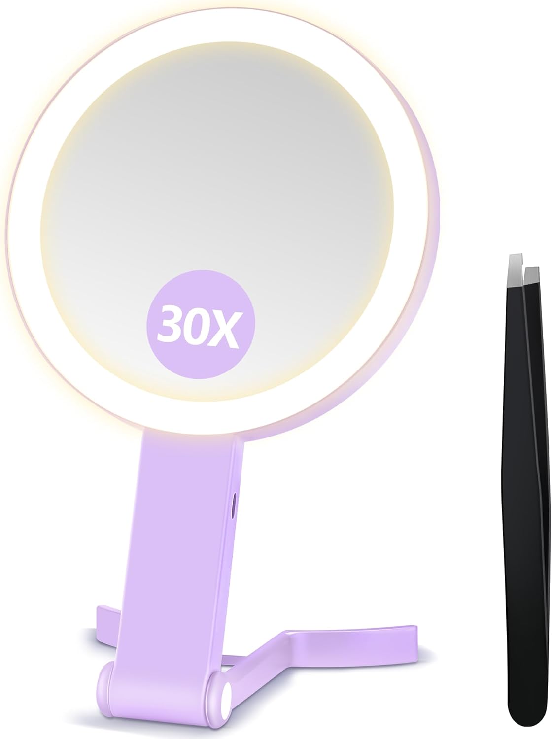B Beauty Planet - miroir maquillage double face 30x/1x, pliable, éclairage LED, violet