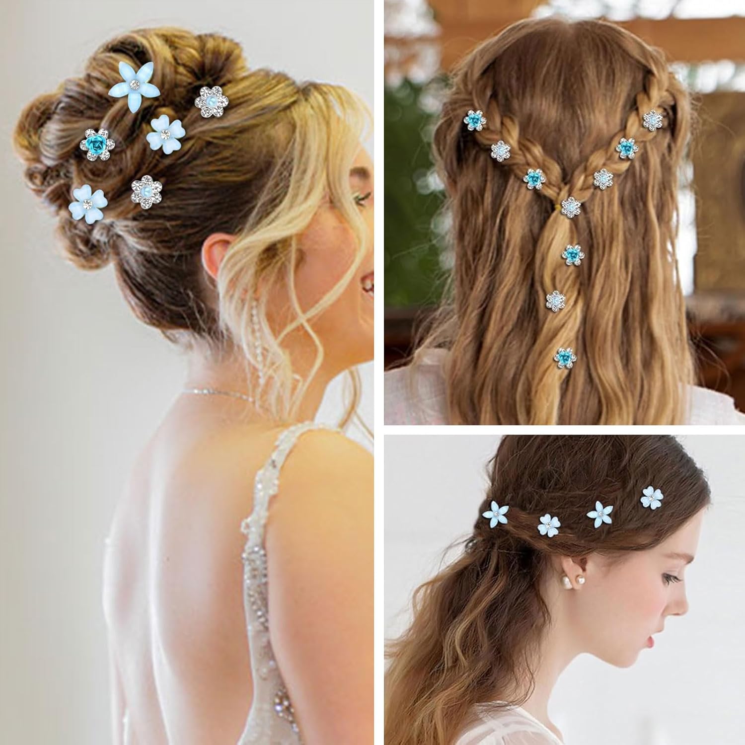 Pinces à cheveux - lot de 20 - mini fleurs strass métal, mariage, barrettes