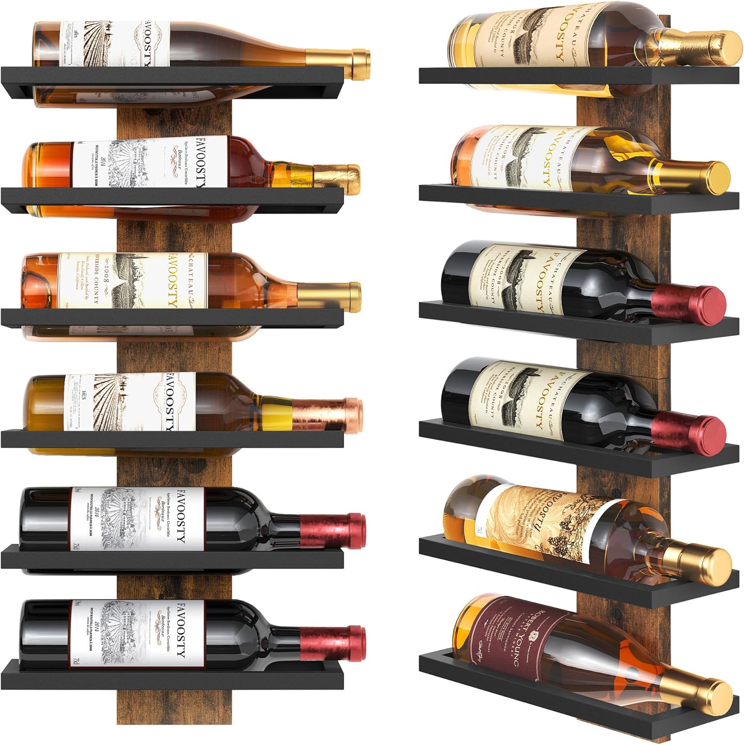 FAVOOSTY - étagère à vin murale - 6 niveaux métal - rangement bouteilles compact élégant