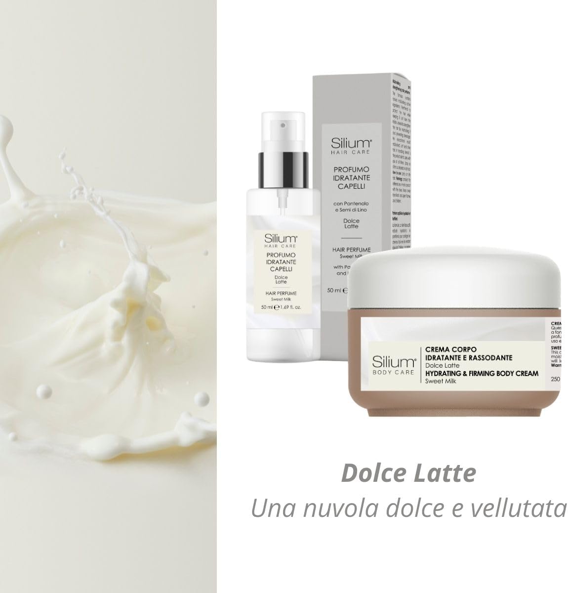 Parfum cheveux et crème corps – Doux Lait – hydratation durable, parfum délicat