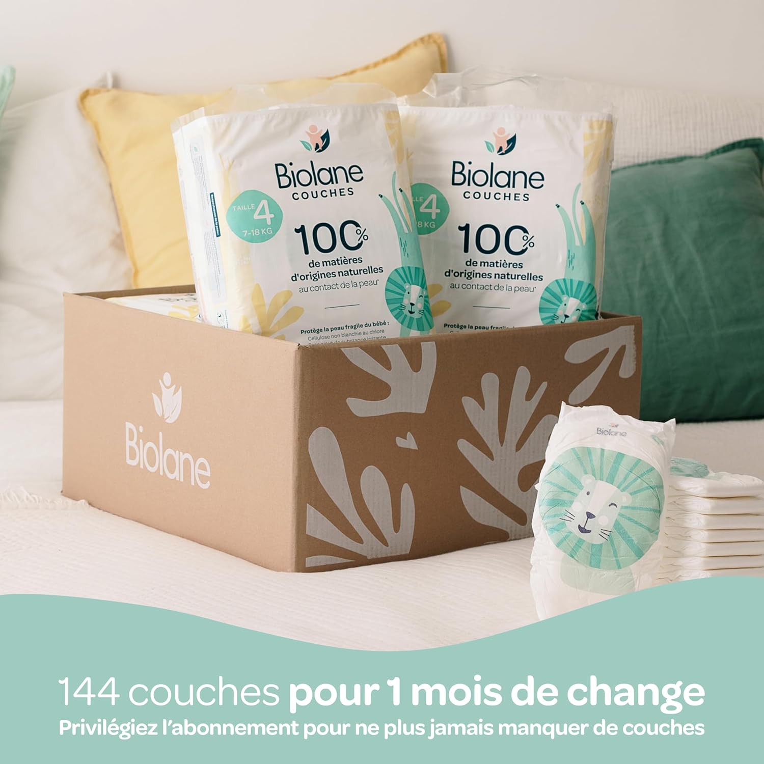 Biolane - couches bébé taille 4 - ultra-absorbant, 12h protection, pack 144