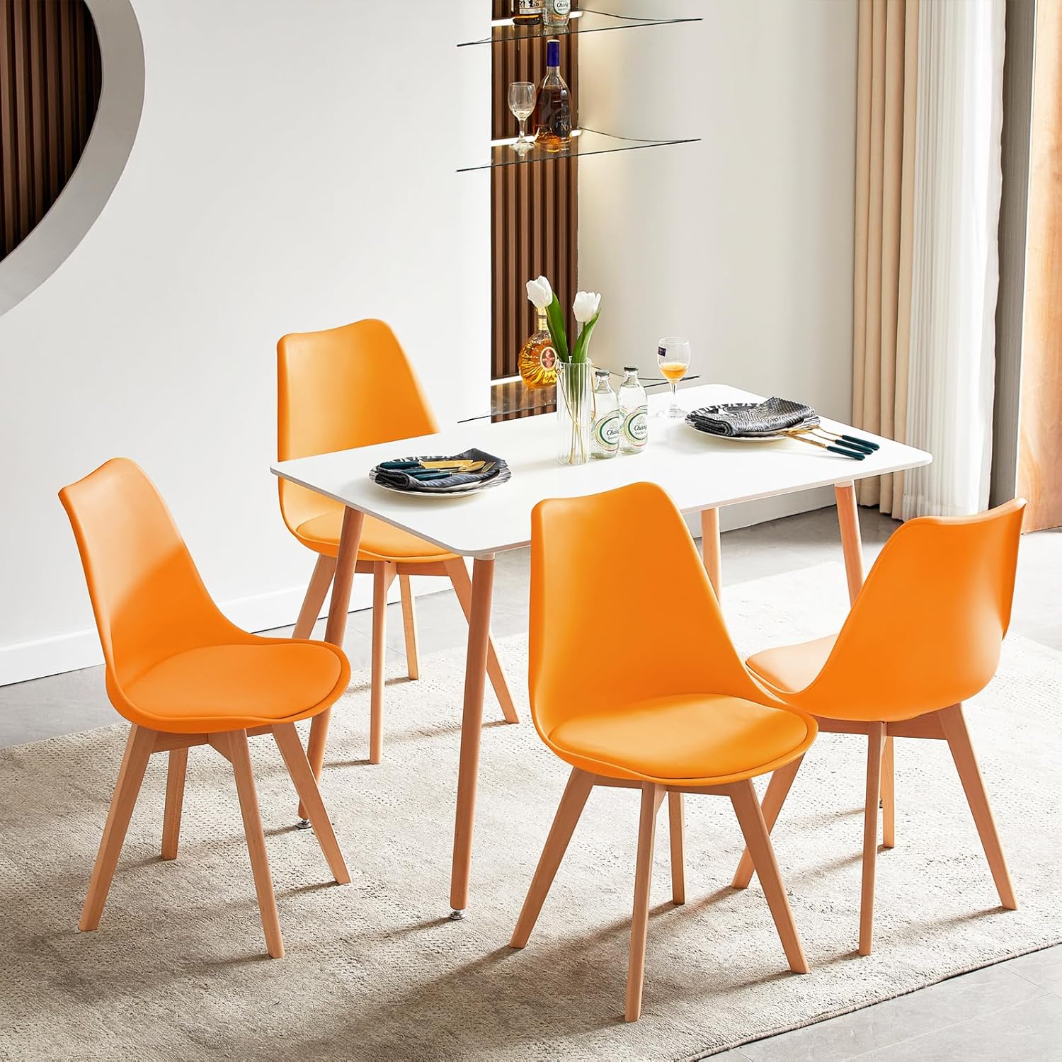 EGGREE - Lot de 8 chaises scandinaves - bois hêtre, assise rembourrée, orange