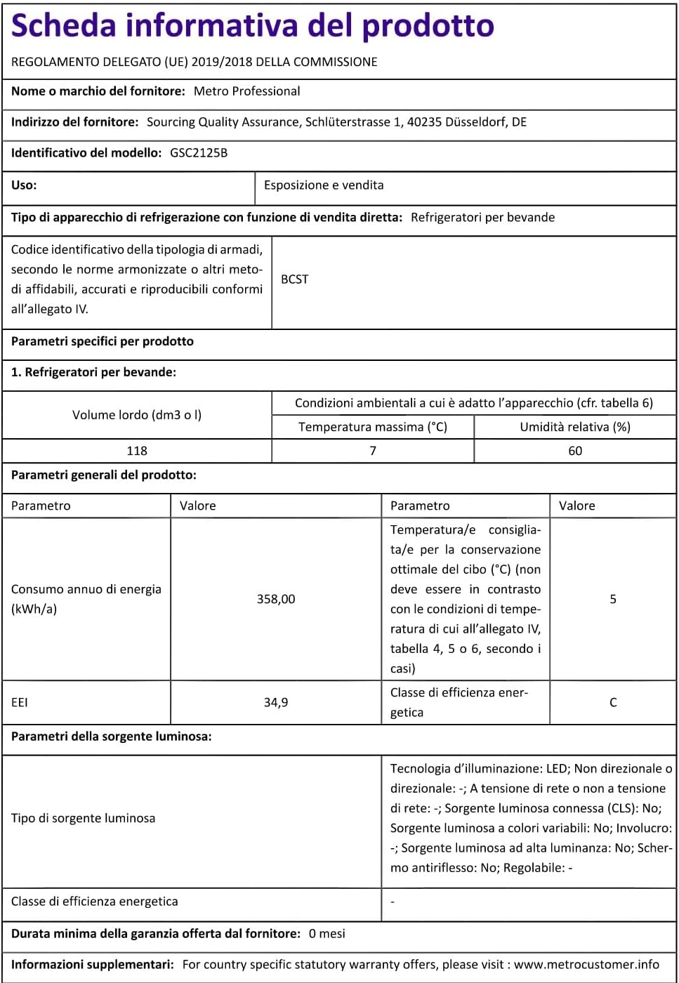 METRO Professional - Réfrigérateur boissons - 54.5x54x84 cm - 118 L, statique, serrure - GSC2125B
