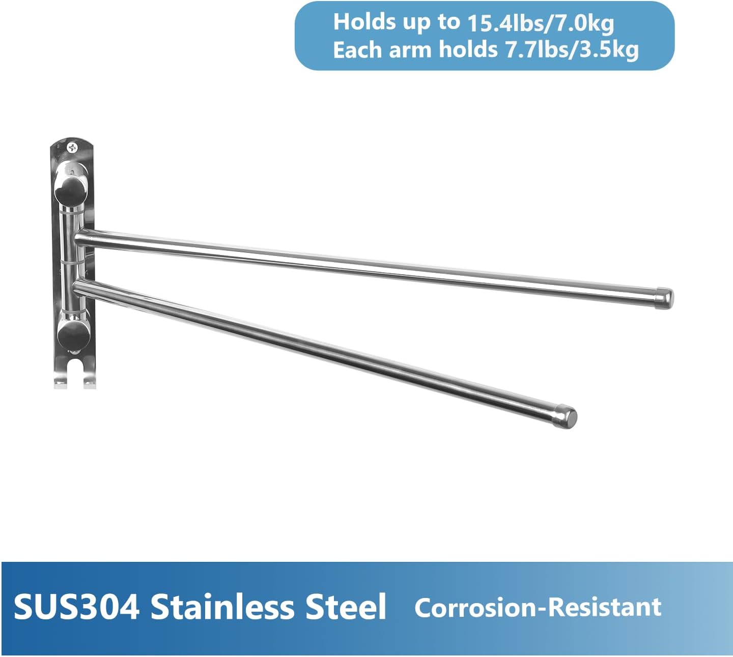 JSVER - porte-serviette mural rotatif - 40cm - inox, double barre pivotante