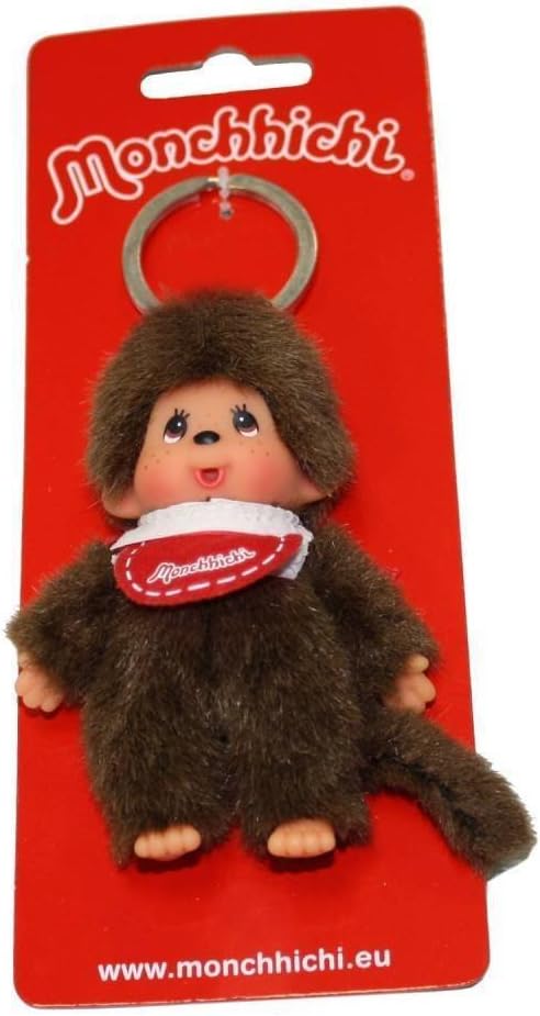 Sekiguchi - Monchhichi Original - 10 cm - Peluche marron, porte-clés, bavoir