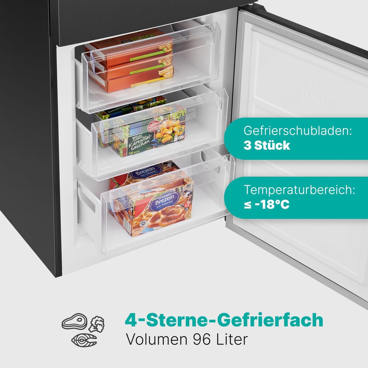 Bomann - combiné réfrigérateur congélateur 315L - LED, porte réversible, KG7357-Noir