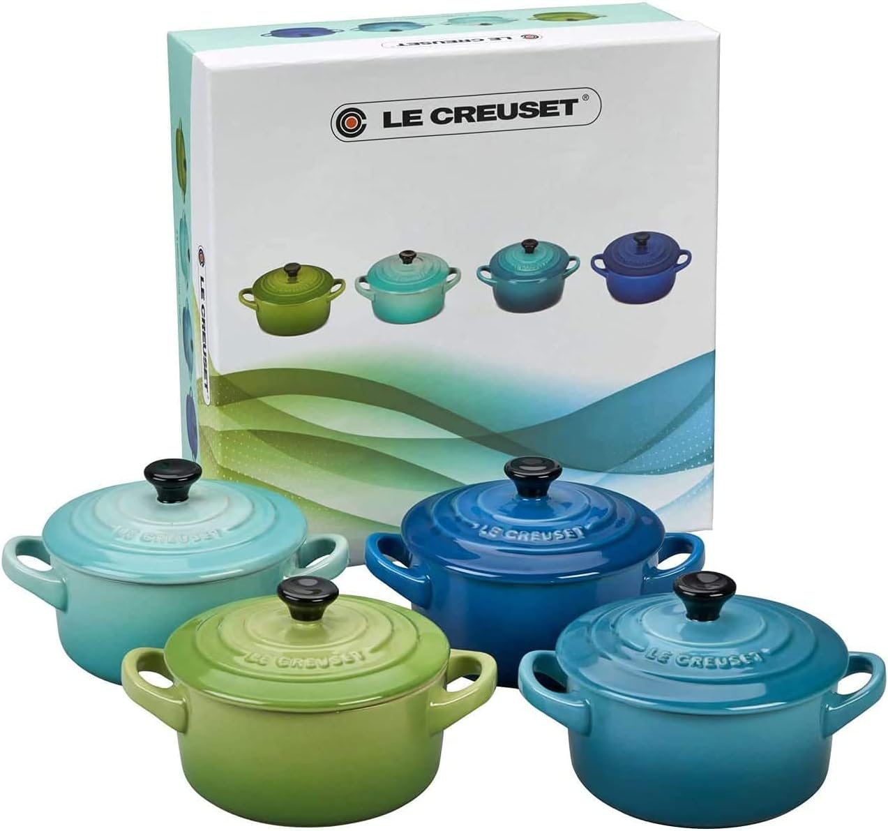 Le Creuset - Mini Cocottes Rondes Brise Marine - 10cm, 200ml - set de 4 - 79212105139100