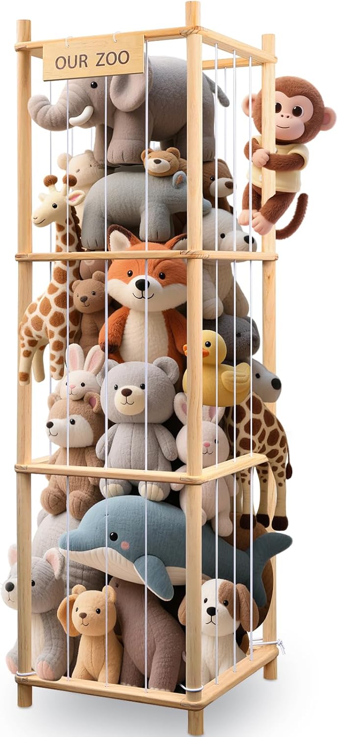 Rangement peluche enfant - tour bois 136x40x40cm - grande capacité