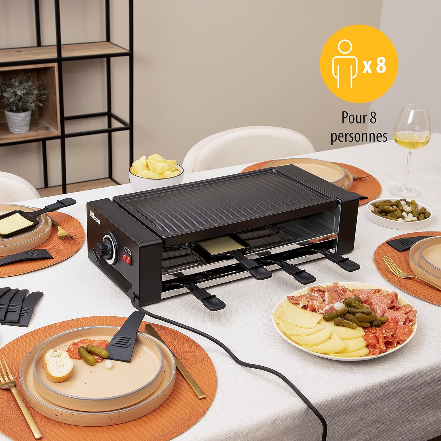 Tristar - appareil à raclette 8 personnes - multifonction - thermostat réglable - nettoyage facile - 1300 W - RA-2736