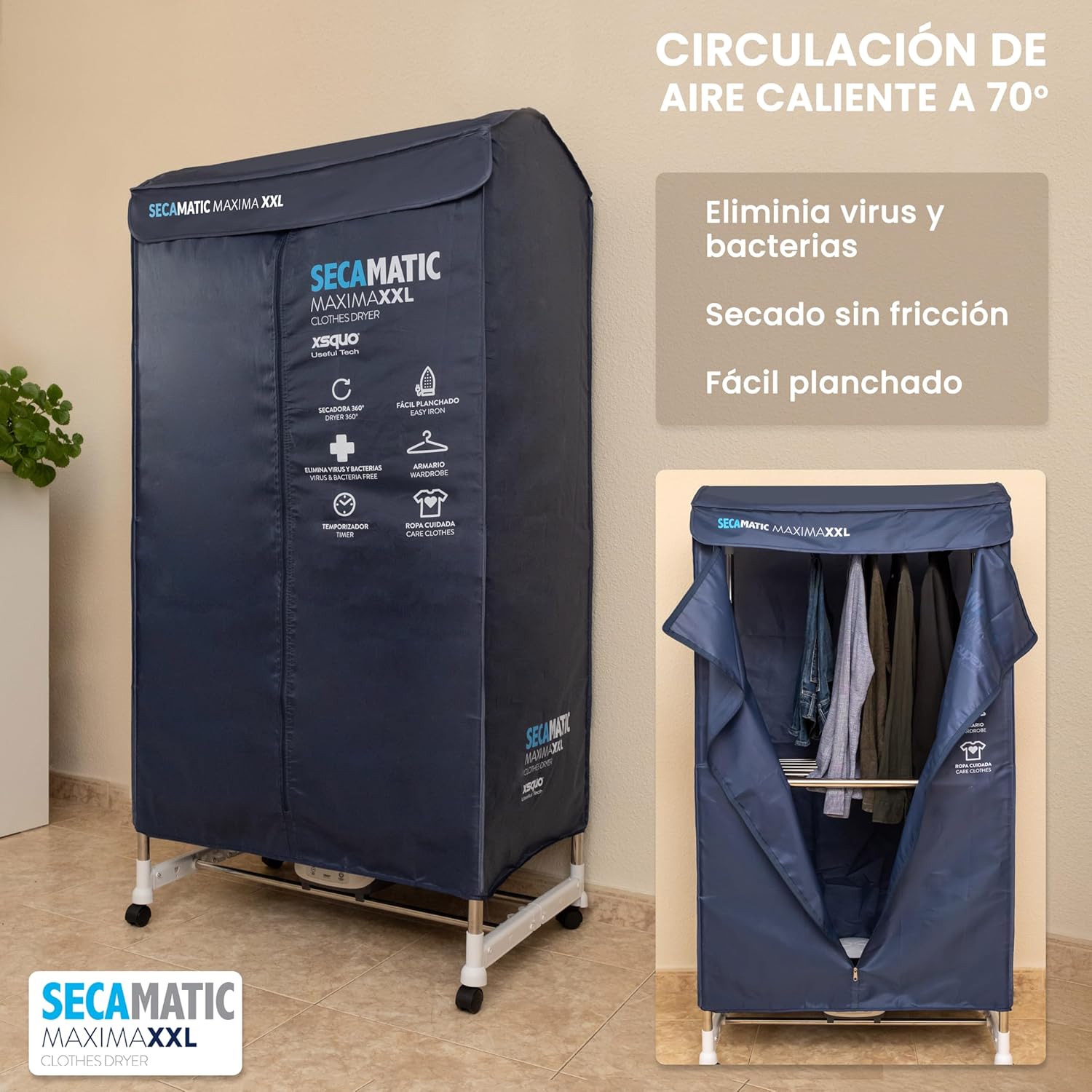 Sèche-linge ventilé XXL, 15 kg, 1200W, armoire, minuterie 180 min