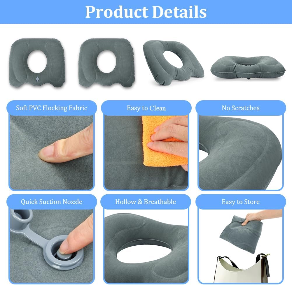 Coussin assise gonflable ergonomique - gris - idéal bureau/voyage