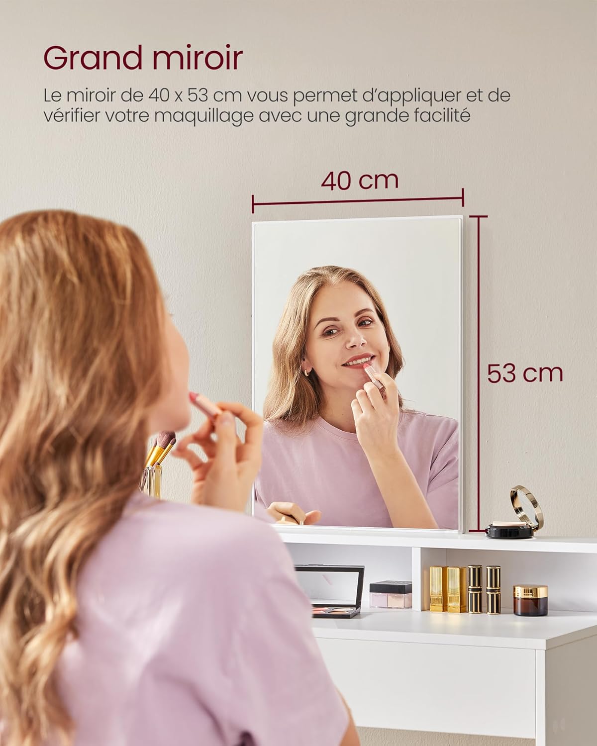 VASAGLE - KAILYN Collection - 100x40x140 cm - coiffeuse, miroir, 2 tiroirs, 3 compartiments RDT163W01