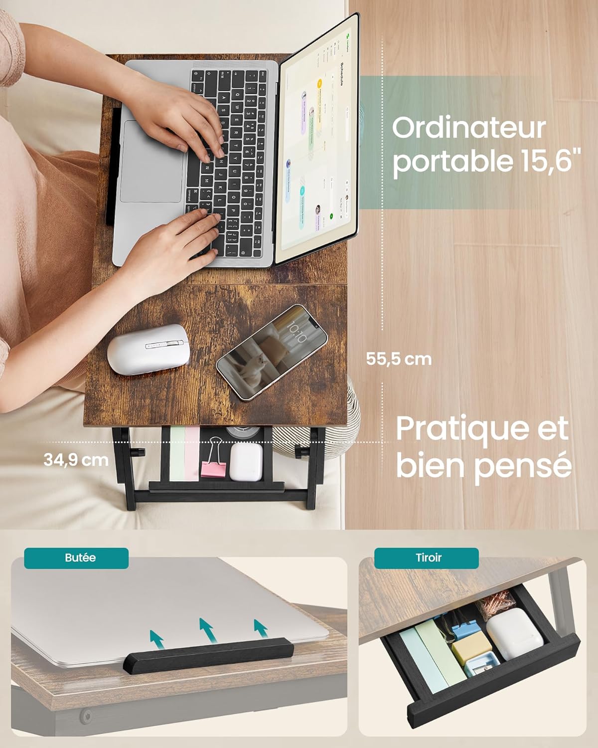 SONGMICS - Table de lit réglable 15,6