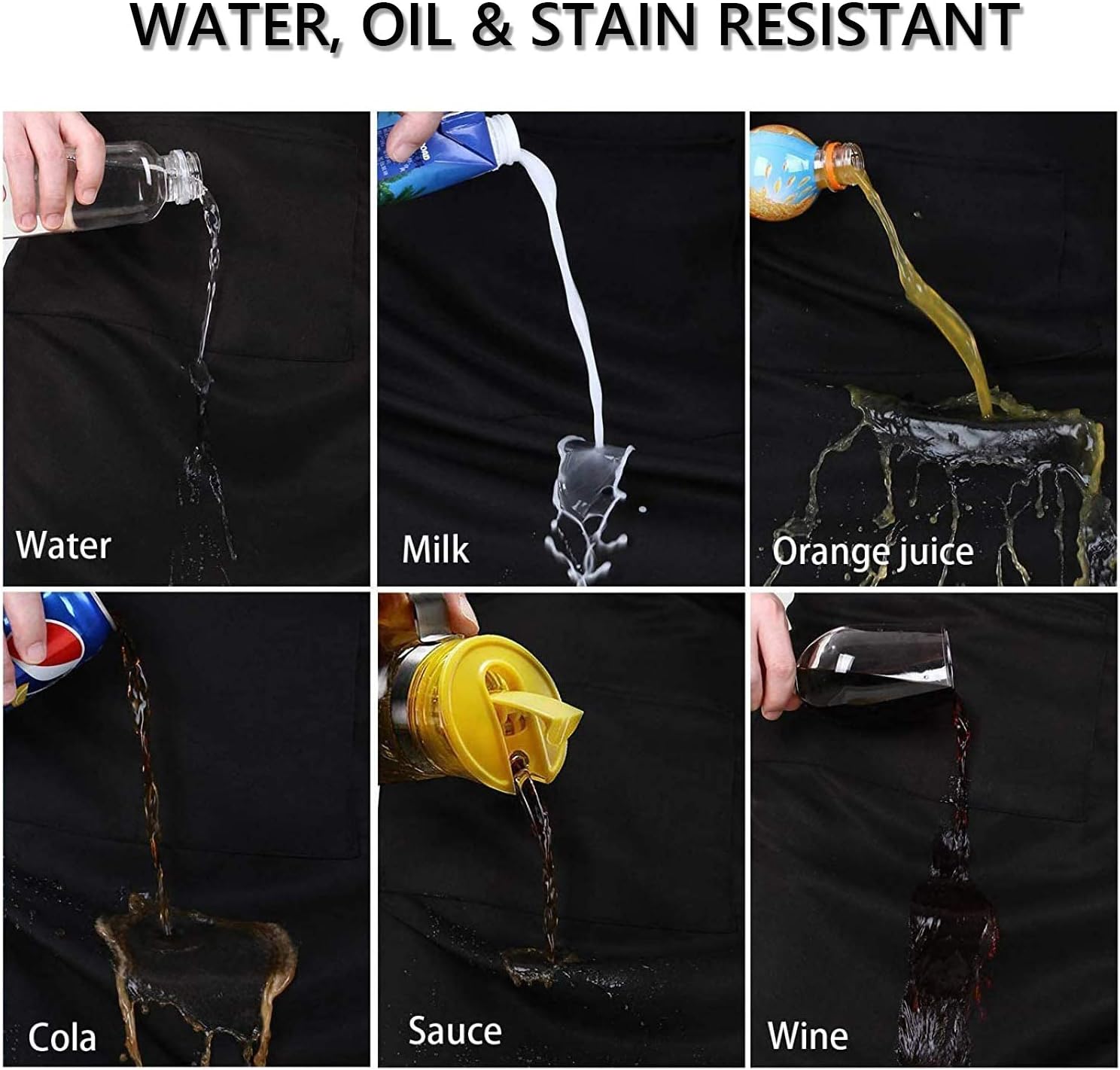 atopo - tabliers chef 4 pièces - noir - 2 poches, étanche, réglable