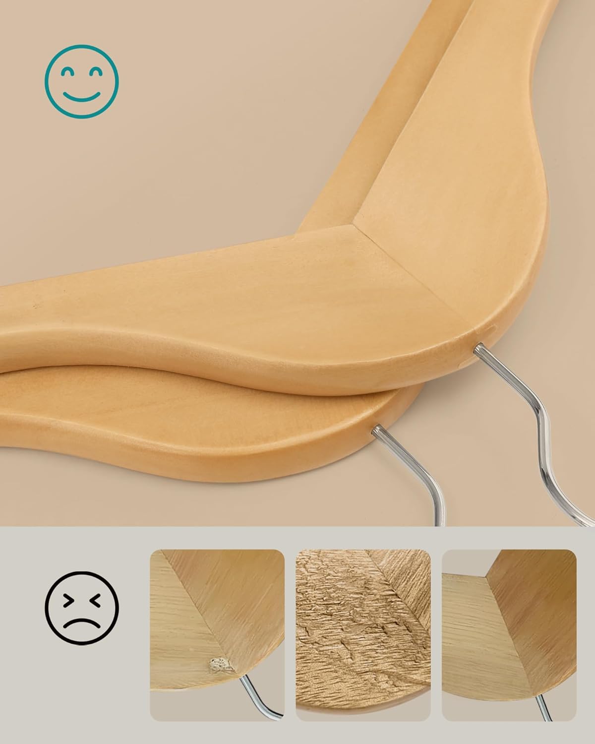 SONGMICS - Cintres bois lot de 20 - encoches antiglisse, barre pantalon, crochet 360°, CRW001-20