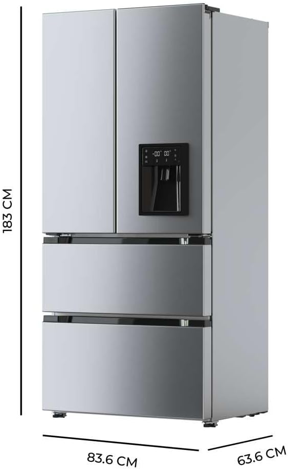 Cecotec - Bolero CoolMarket série FD - 436L inox, 4 portes, eau, No Frost, MultiAirFlow, Vacances, FD436WD