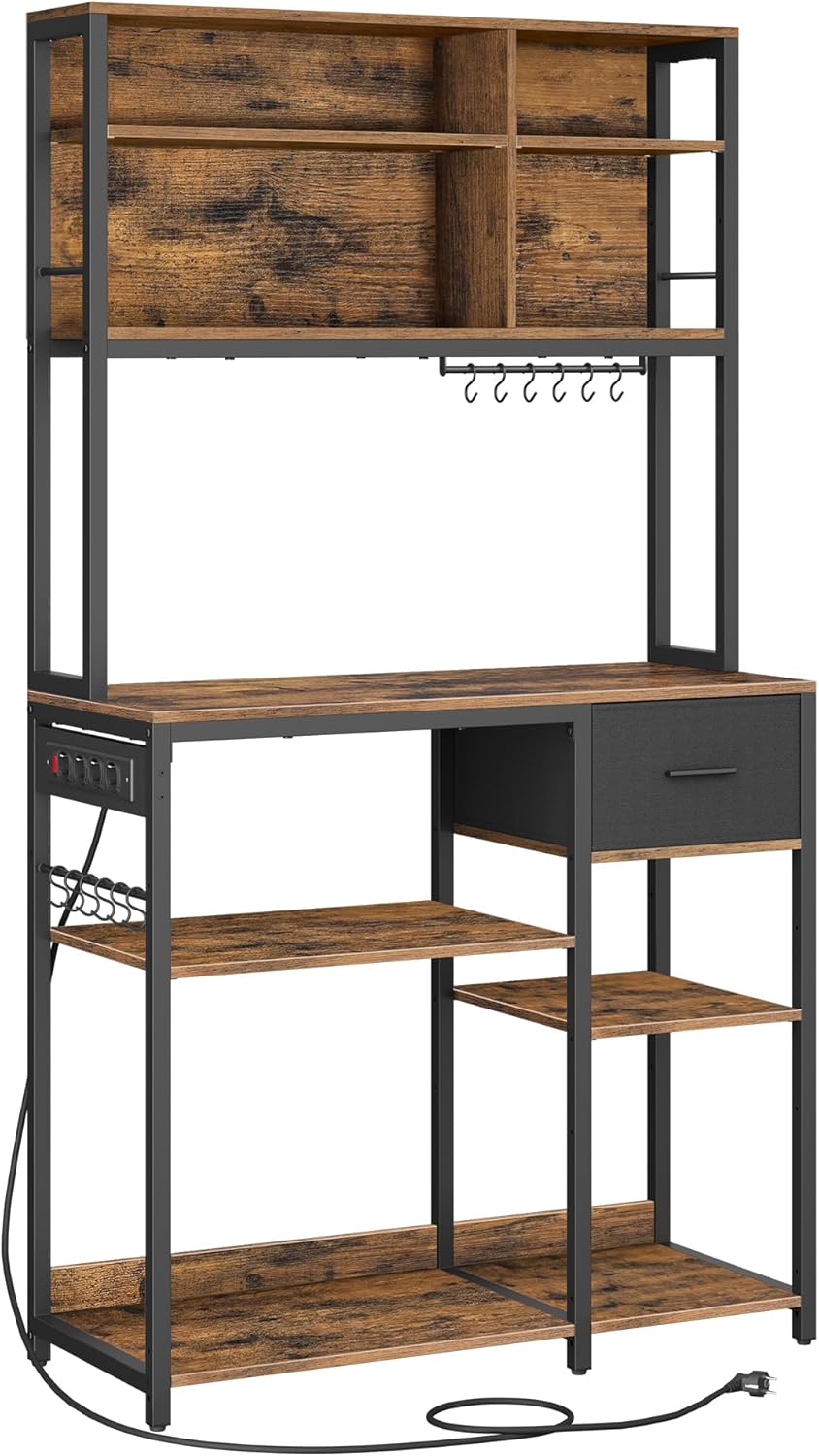 VASAGLE - étagère cuisine série bar café - 40x100x180 cm - multiprise, tiroir tissu, étagères réglables, 12 crochets - K