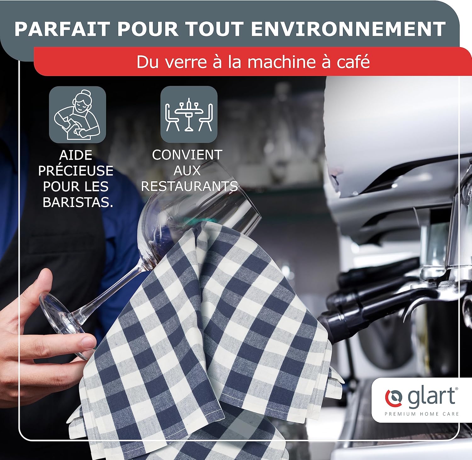 Glart - torchons prélavés 50x70cm coton Oeko-TEX gris sans peluche 48GI2