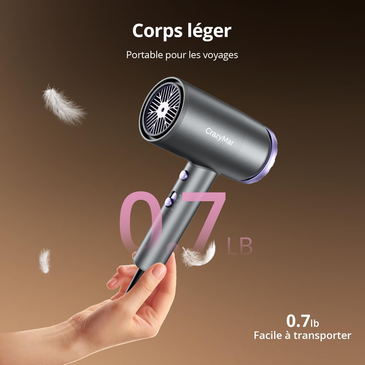 Sèche-cheveux professionnel - compact léger - ions négatifs, 3 vitesses, diffuseur - 350M