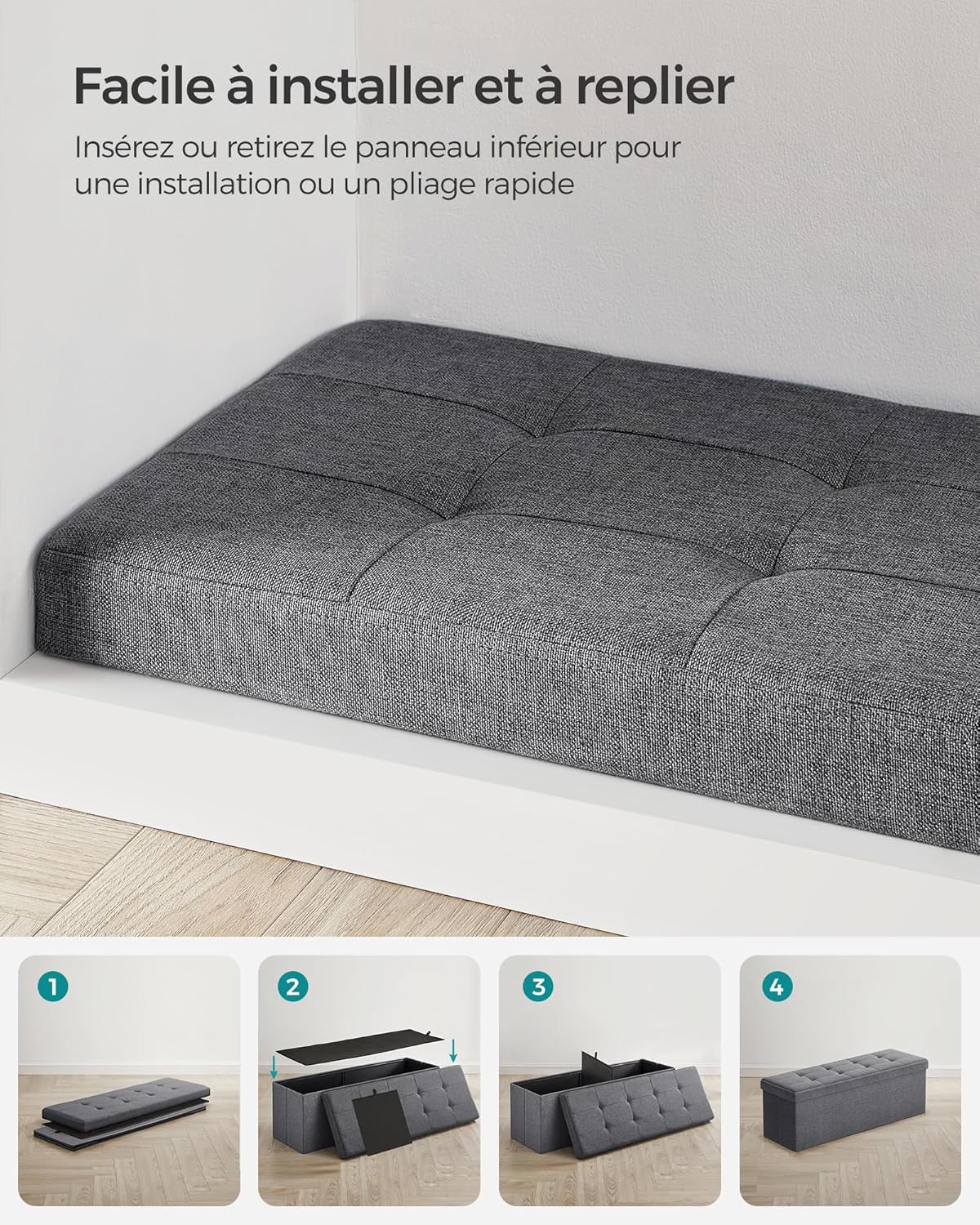 SONGMICS - Mazie Collection - 110 cm - banc pliable, montage facile, LSF77K