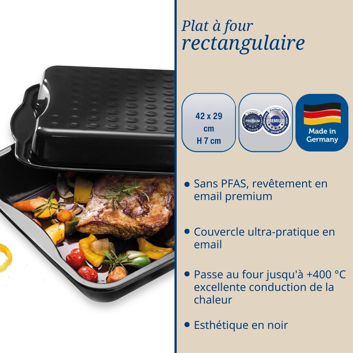 Dr. Oetker - Plat à gratin avec couvercle - 42x34x13 cm - Acier émaillé