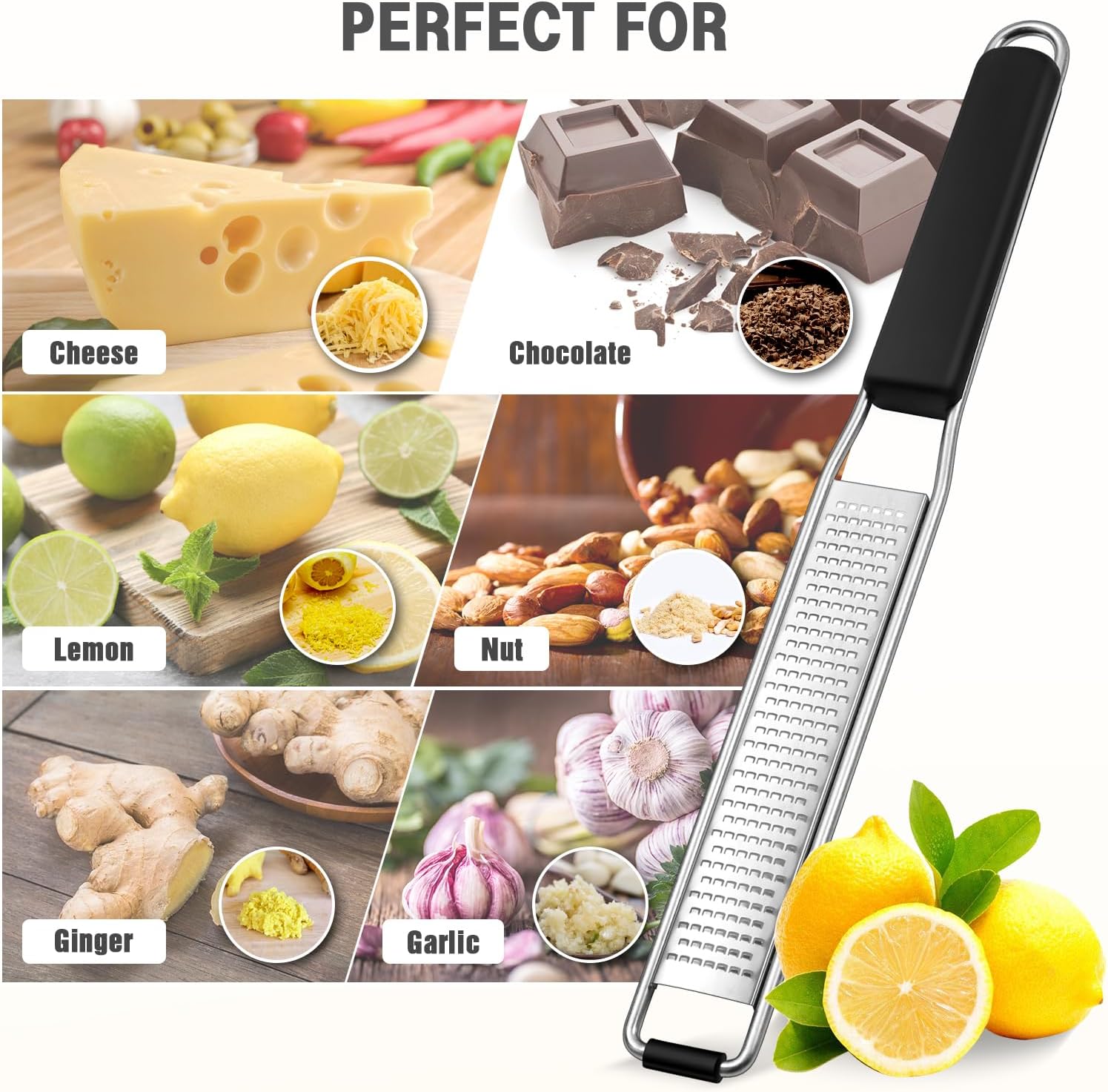 Râpe alimentaire - inox avec couvercle et brosse - multifonctions