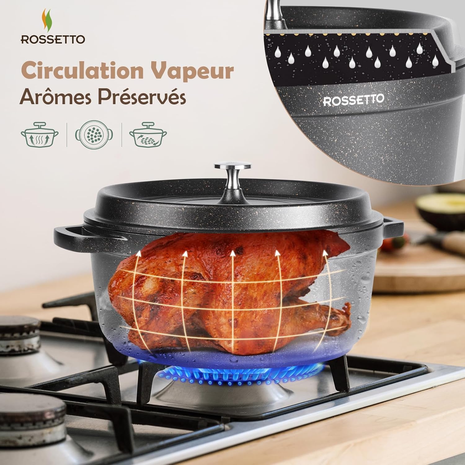 Rossetto - Cocotte ronde 28cm - fonte alu, céramique, induction, 6,6L