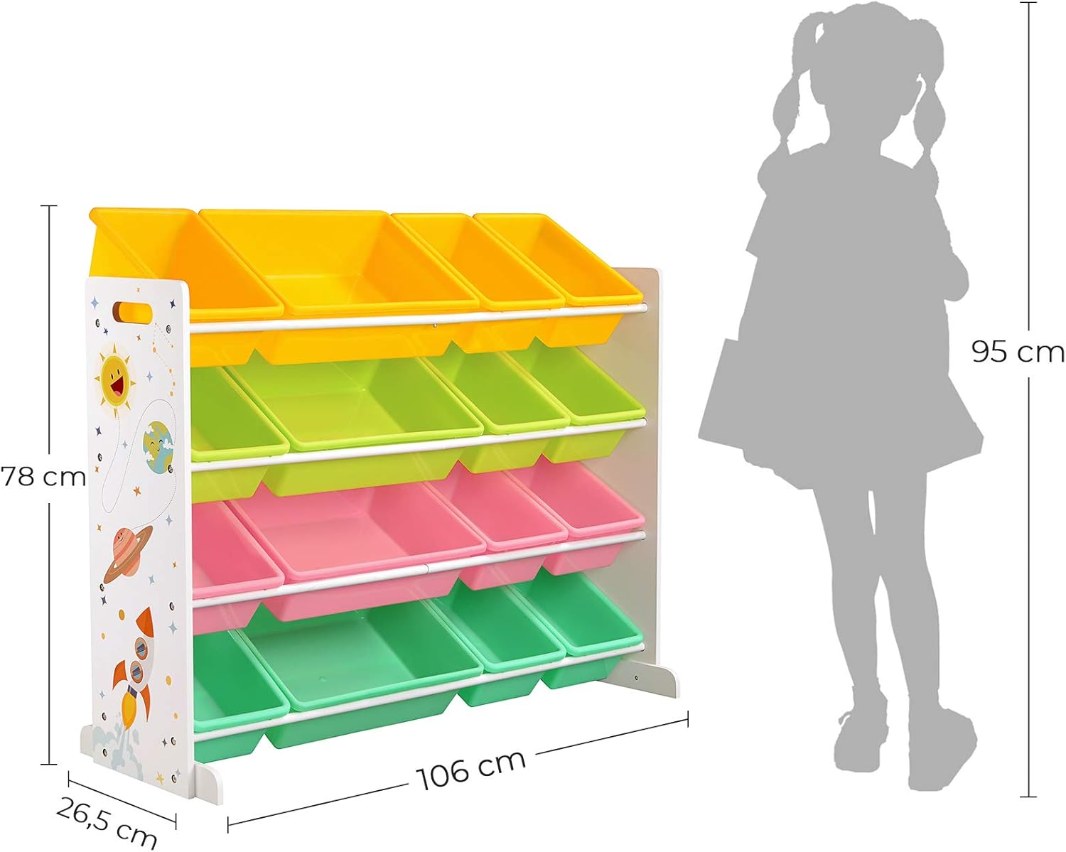 SONGMICS - meuble de rangement enfant - 4 niveaux, 16 bacs colorés, plastique robuste - GKR070W01