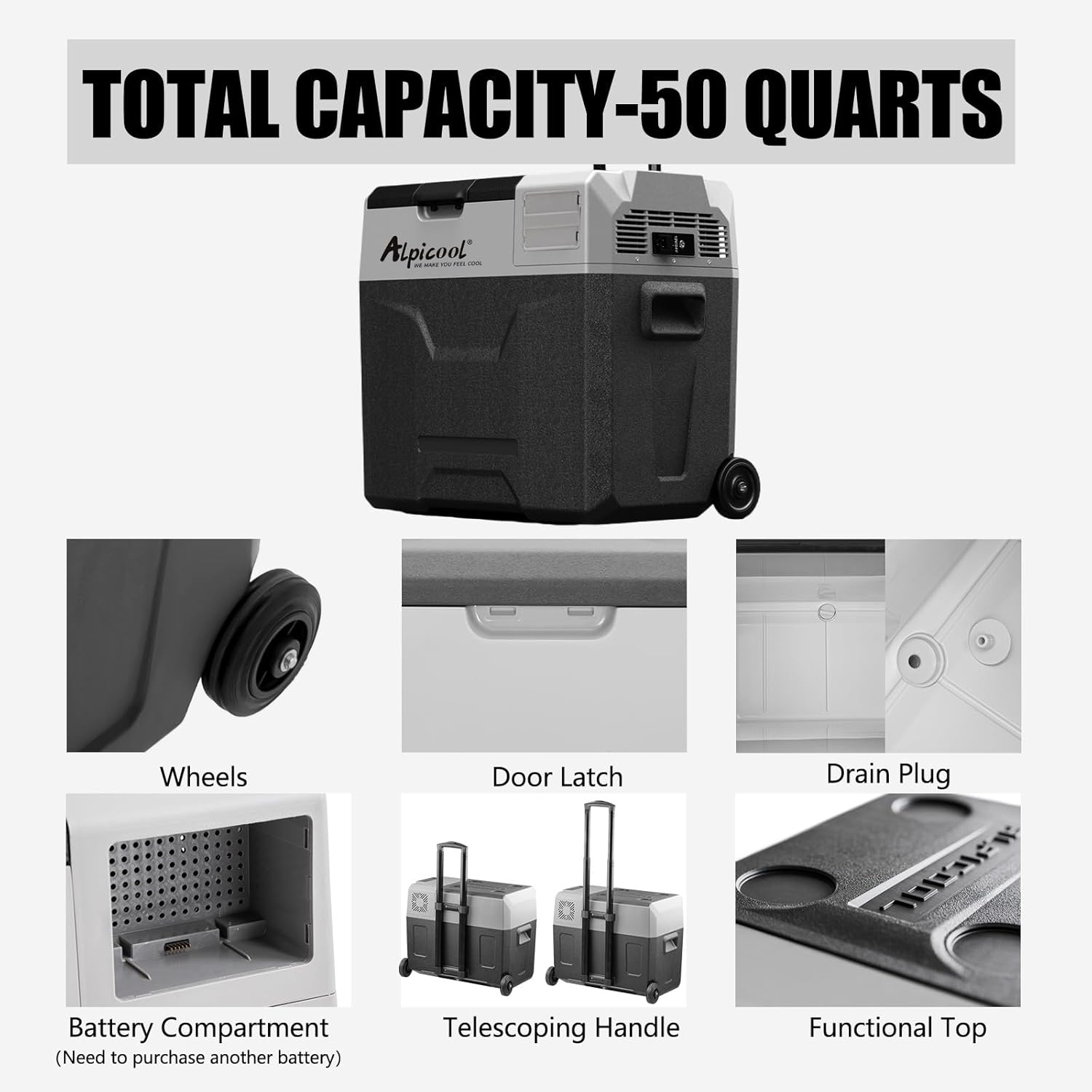 Alpicool - ECX50 - 50L - Frigo portable, compression, -20 à 20°C, ECX50