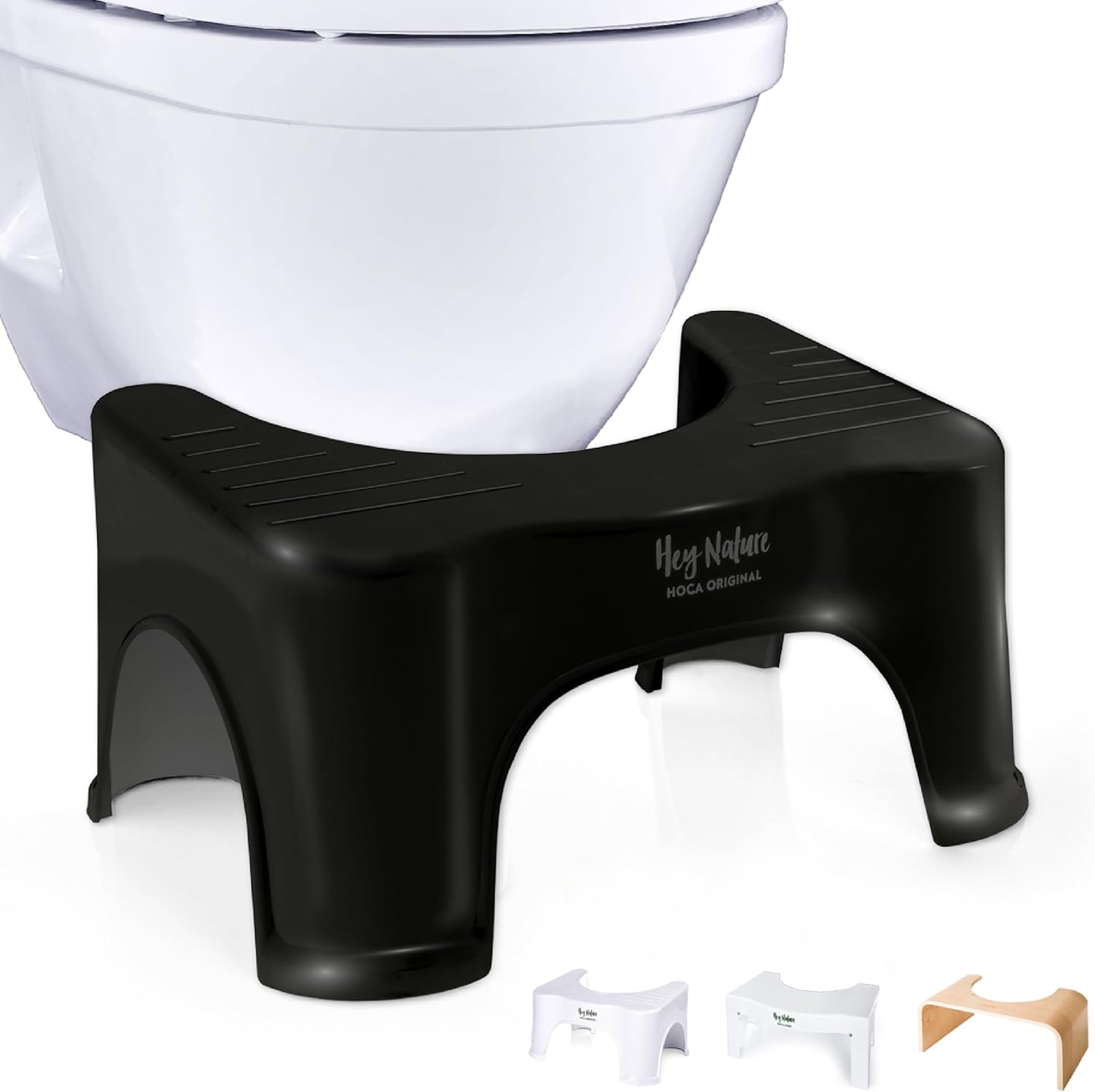 Hey Nature - Tabouret toilette noir - ergonomique, anti-hémorroïdes, adulte - HOCA