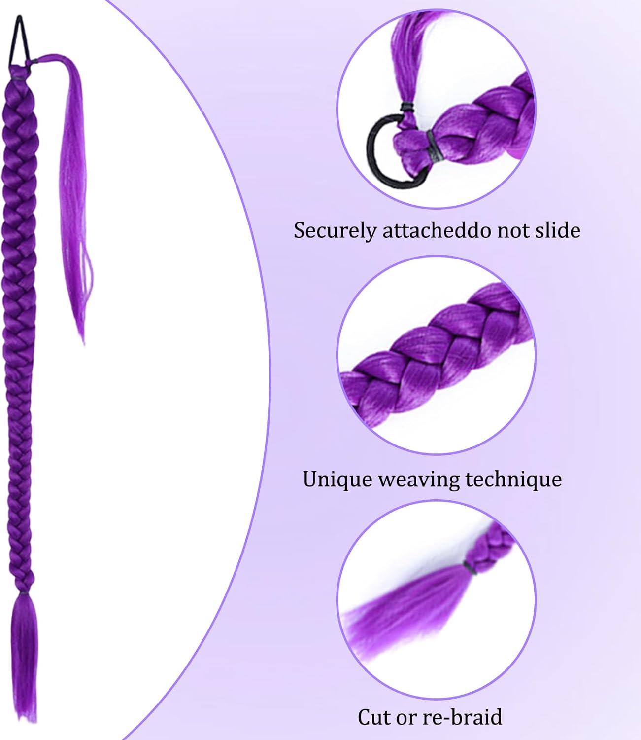 Extension cheveux - mèche longue synthétique violette - idéale cosplay, tresses, Halloween