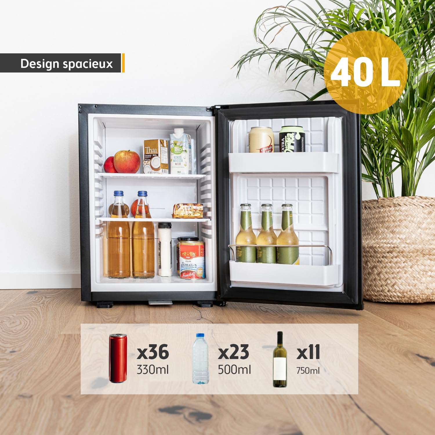 TZS First Austria - Mini frigo 40L - silencieux, porte réversible, lumière intérieure