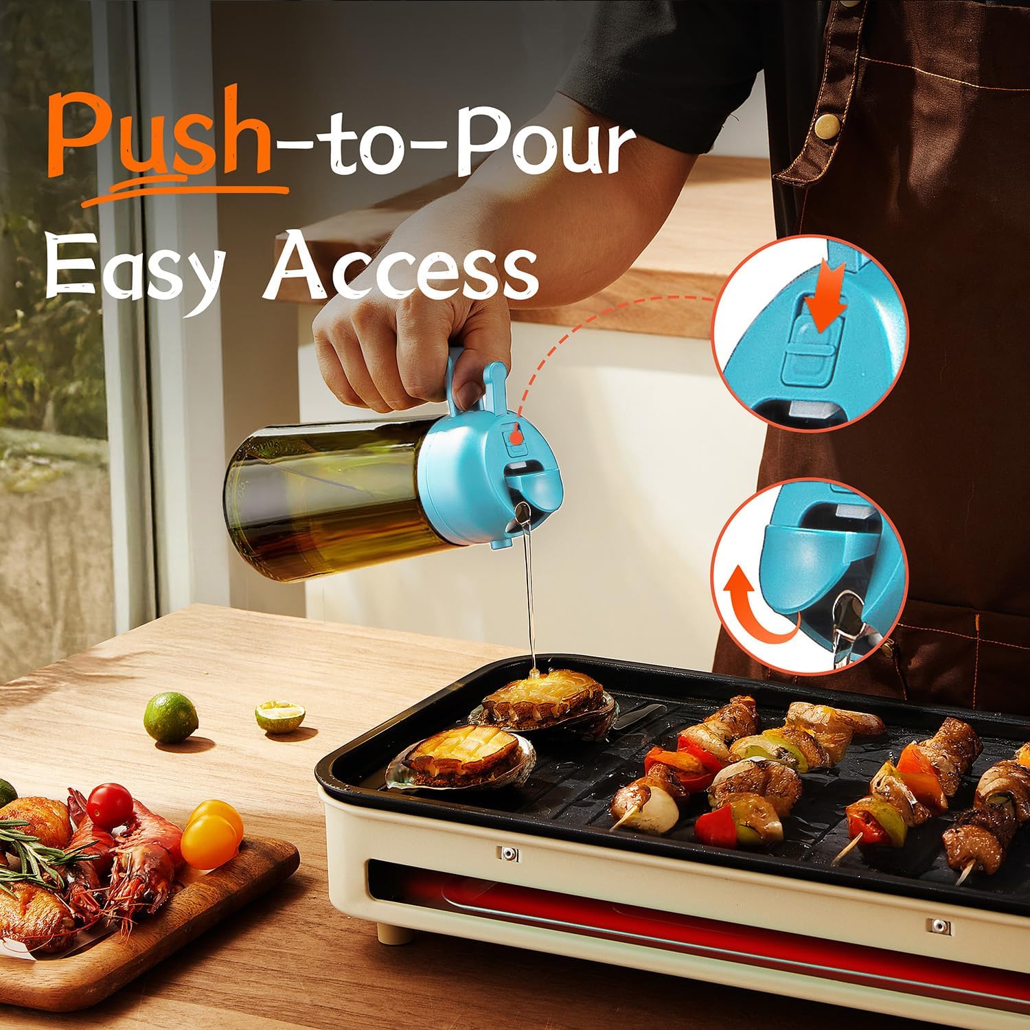 TrendPlain - Spray huile cuisine 470ml - 2-en-1 air fryer, bleu ciel