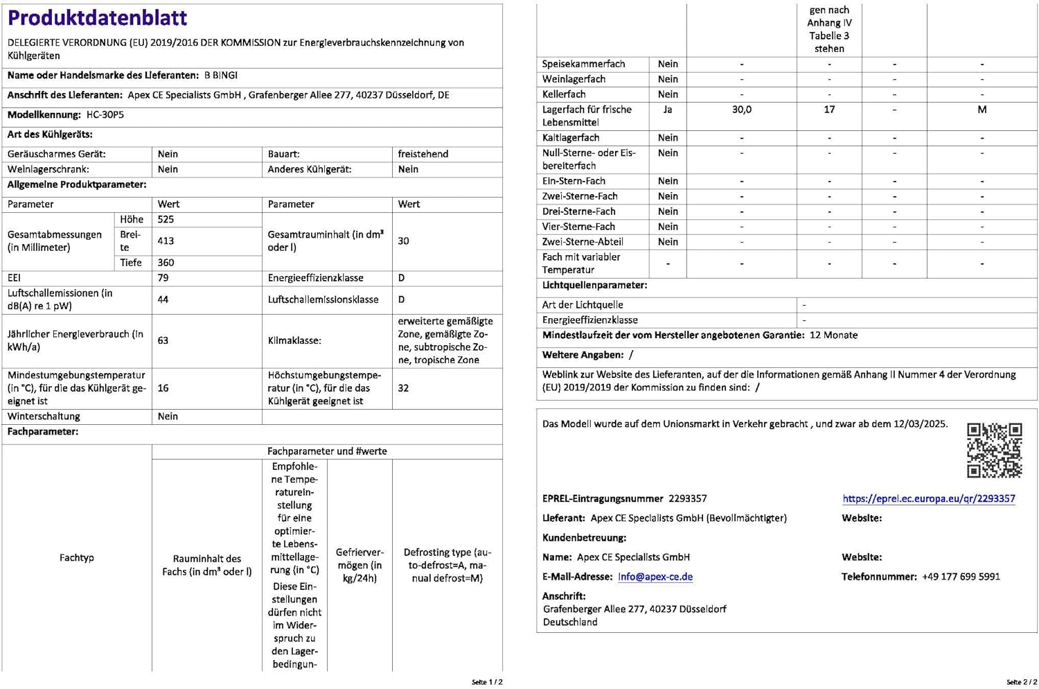 BINGI - glacière électrique 30L - silen. ≤45dB, -18°C à +15°C