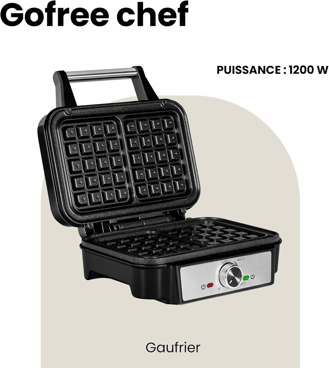 ZEEGMA - Gofree Chef - gaufrier 1200W, plaques antiadhésives, température réglable, indicateur cuisson, gaufres épaisses